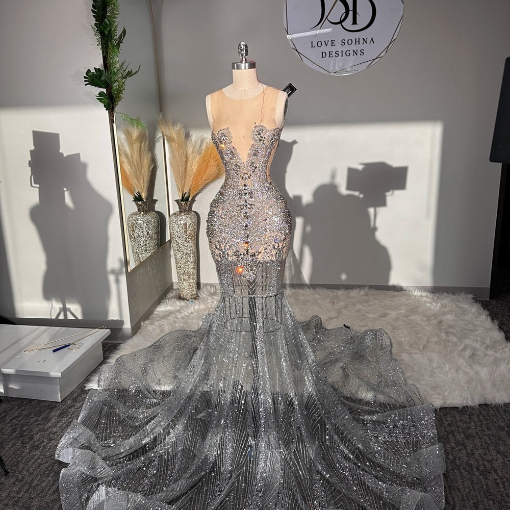 Silver Evening Prom Gown